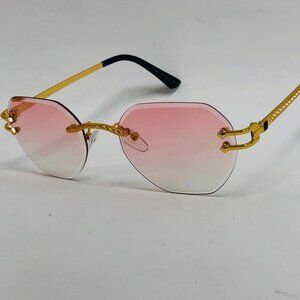 Hip Hop Women Men Sunglasses Pink Rimless Luxury Retro Shades Gold Metal‎ Lentes